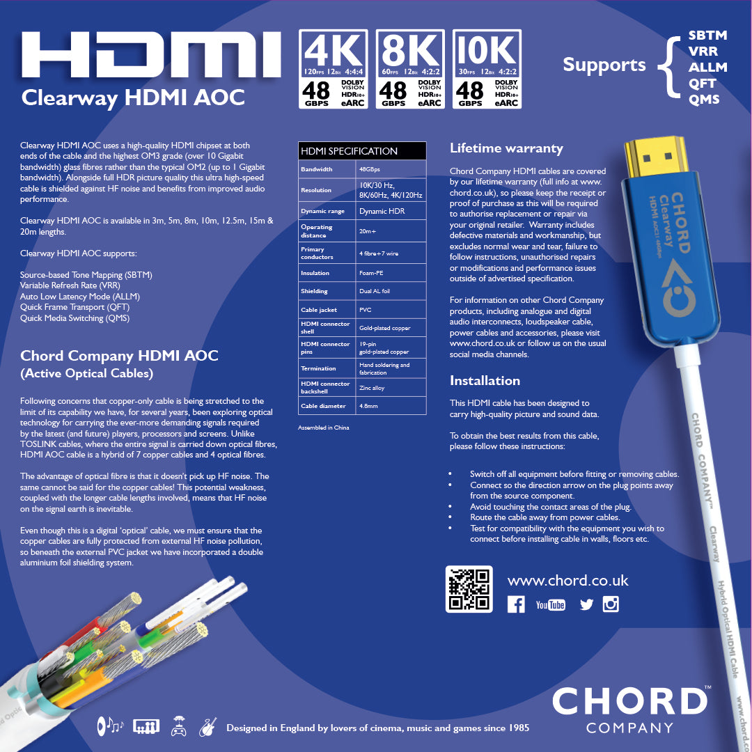 Chord Clearway HDMI AOC (Active Optical) Cable