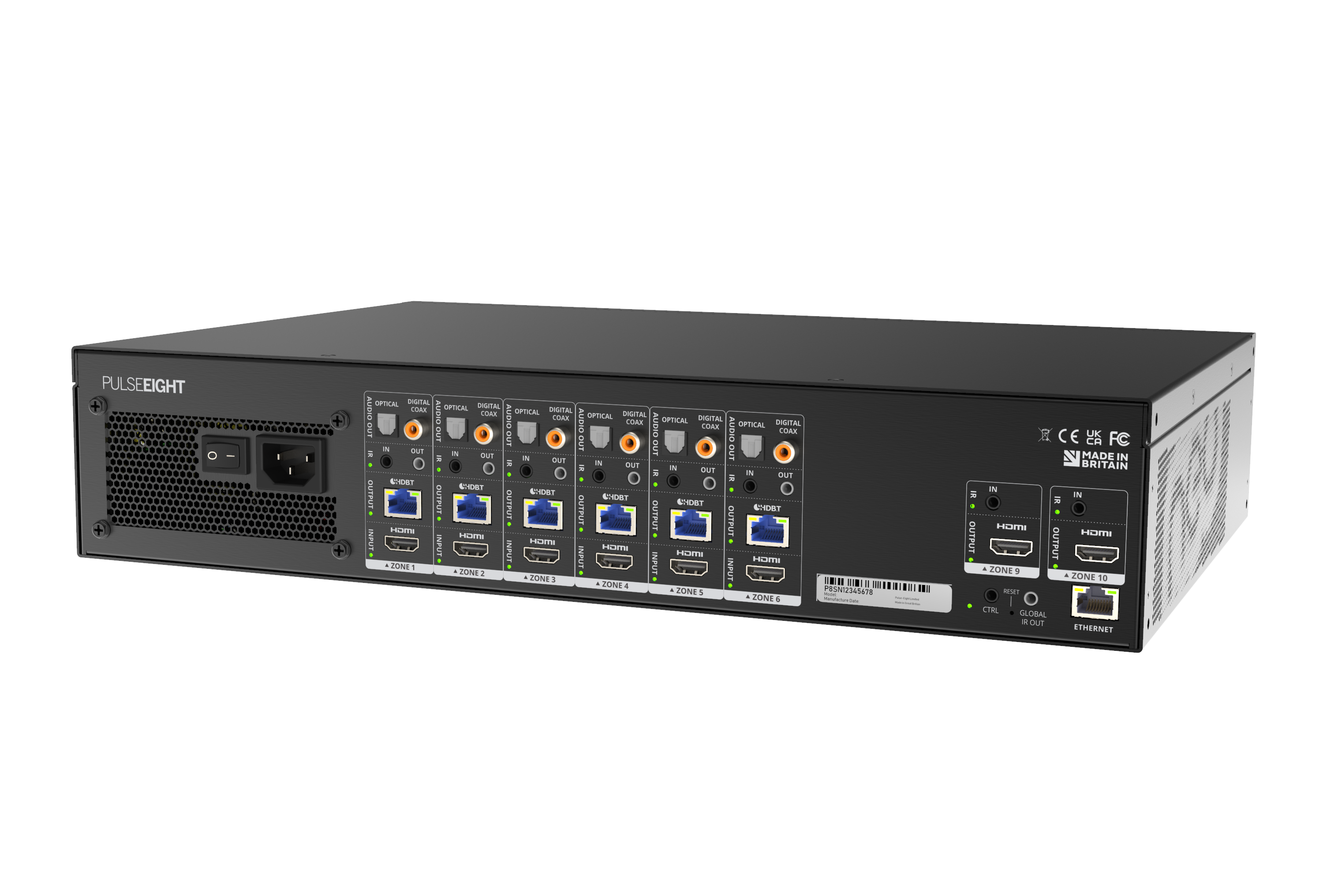 Pulse Eight neo:6a 6x8 UHD Video Matrix over IP with 6 x POH receivers