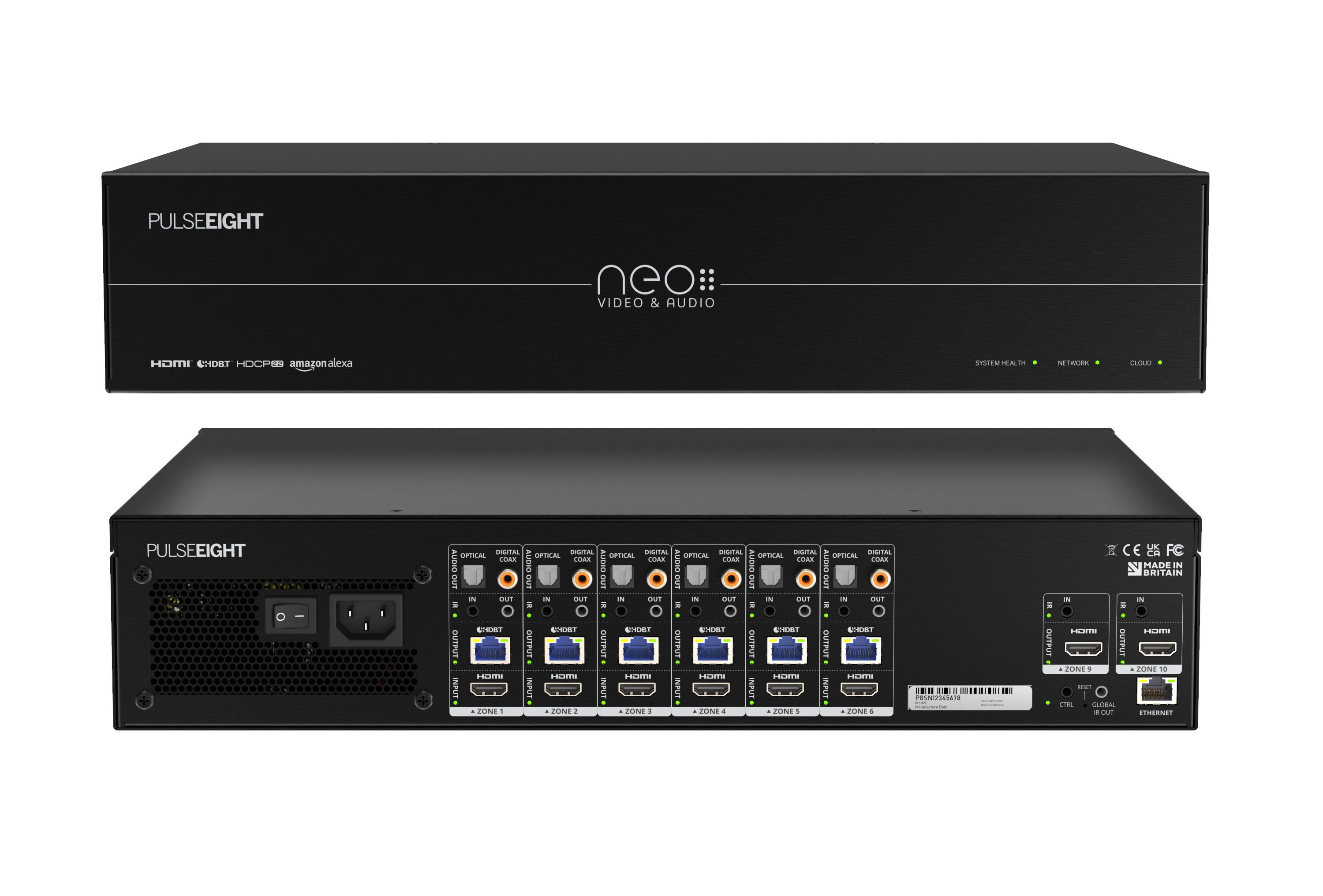 Pulse Eight neo:6a 6x8 UHD Video Matrix over IP with 6 x POH receivers