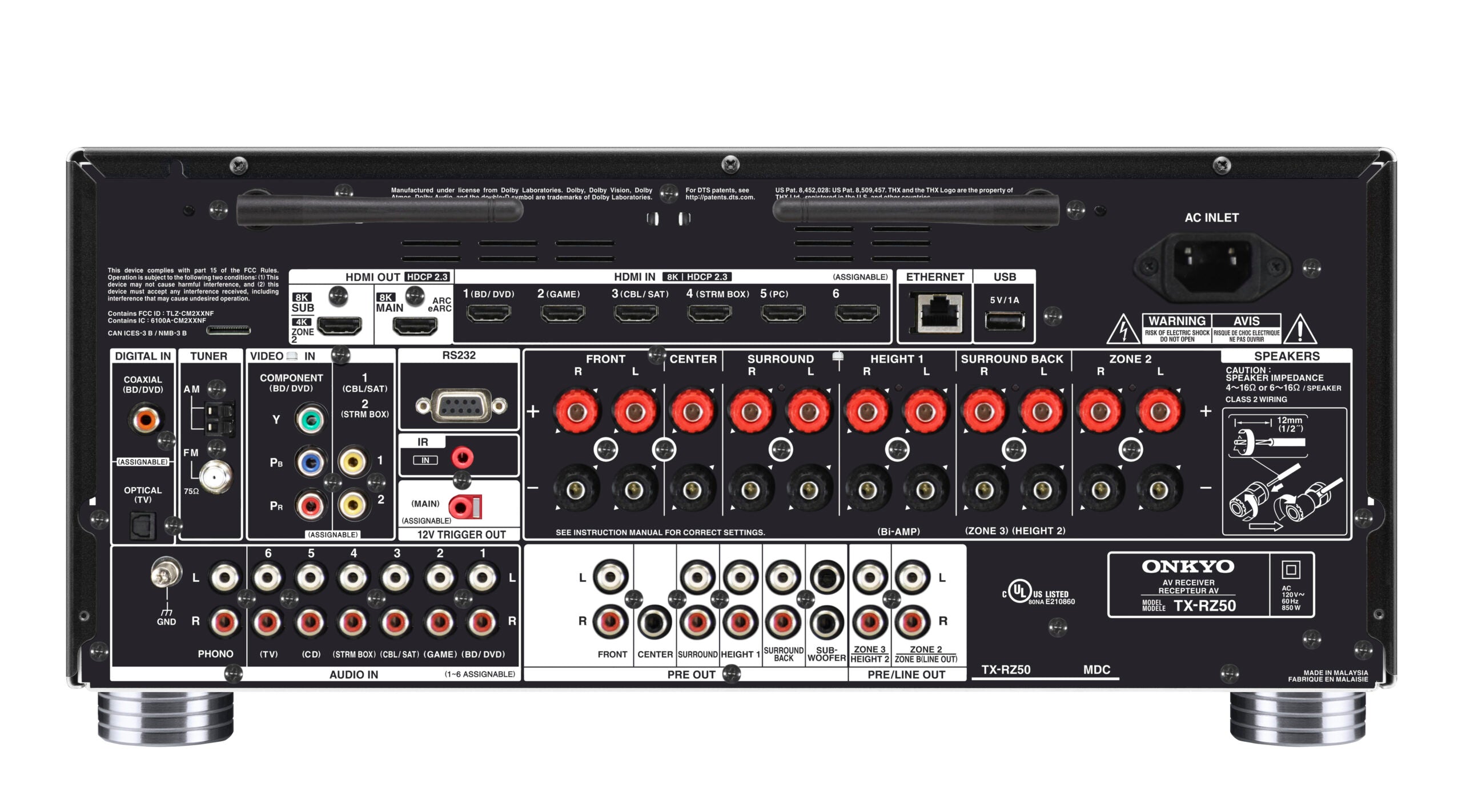 Onkyo TX-RZ50 9.2 AV Receiver with HDMI 2.1 and Dirac Live
